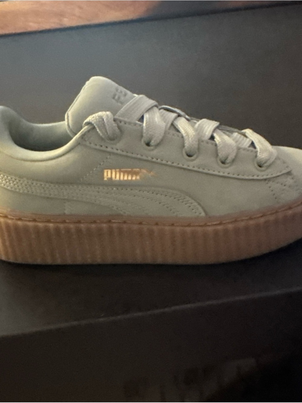 Puma Kids Mint Green Low-Top Sneaker with Gold Logo Brans New! - Picture 5 of 15